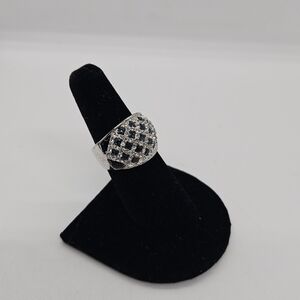 Camille Lucie silver tone ring with blue and clear rhinestones size 6.5